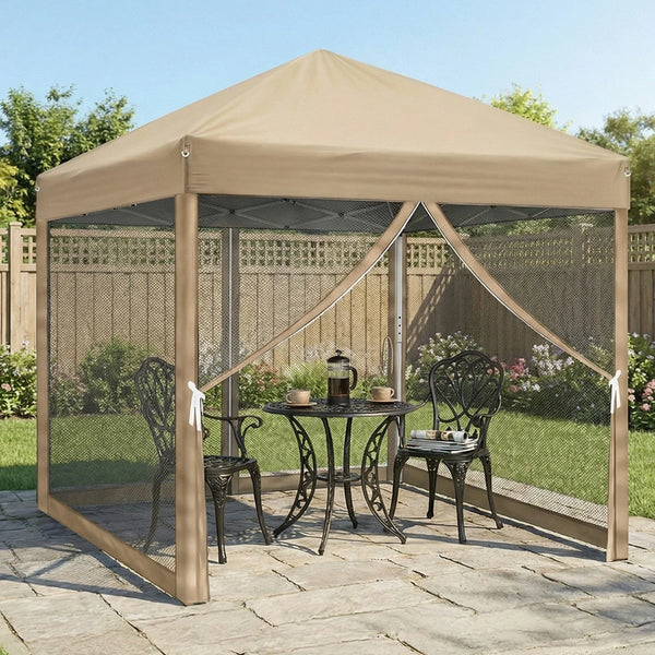Faltpavillon 3 x 3 m Pop-Up – Partyzelt, Eventzelt & Gartenzelt mit 4 Moskitonetzen in Grau, Blau oder beige
