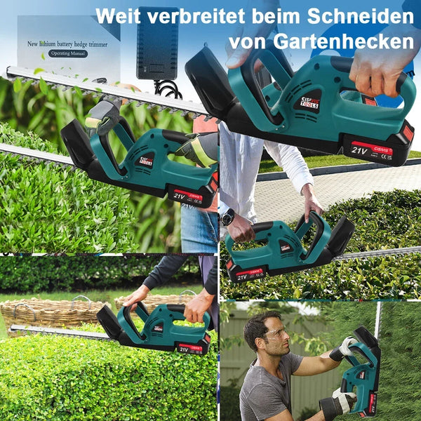 Sonderposten: Leistungsstarke Akku-Heckenschere. Inkl. 2 Akkus und Ladegerät.