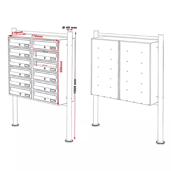 Briefkastenanlage Doppel 12er Standanlage Weiß 12 Fächer (2x6)