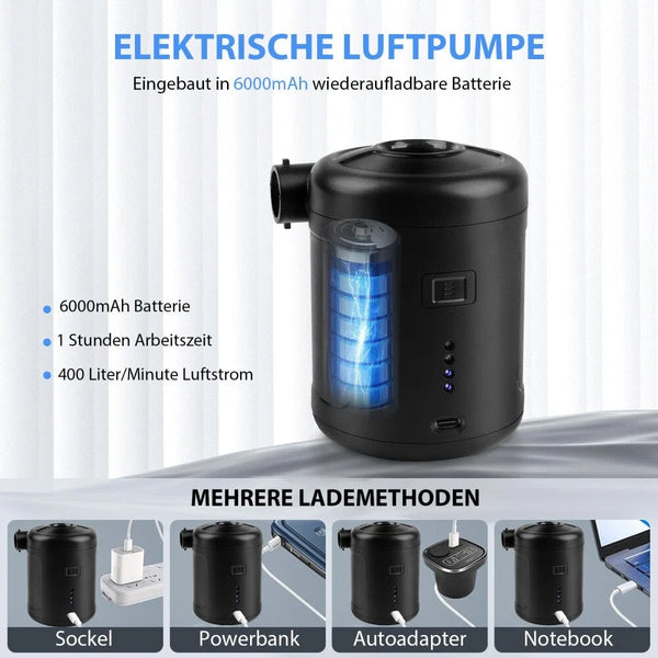 Elektrische USB Akkupumpe 6000mAh Luftpumpe Pool Schlauchboote Luftmatratze Gebläse