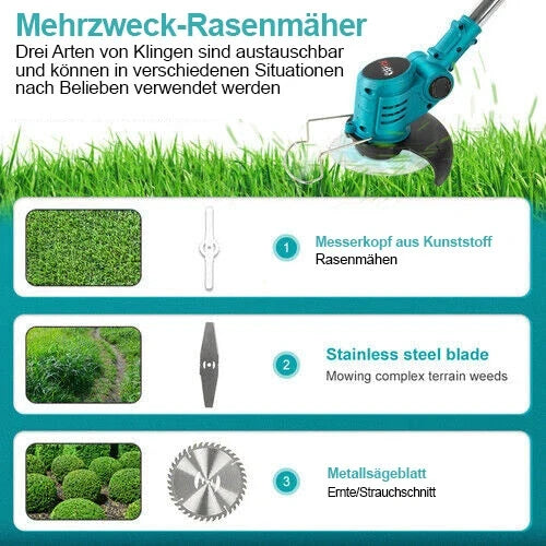 Sonderposten: Akku-Rasentrimmer (blau) mit 2 Lithium-Akkus und Ladegerät Freischneider Motorsense