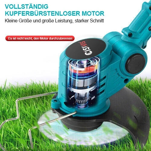 Sonderposten: Akku-Rasentrimmer (blau) mit 2 Lithium-Akkus und Ladegerät Freischneider Motorsense