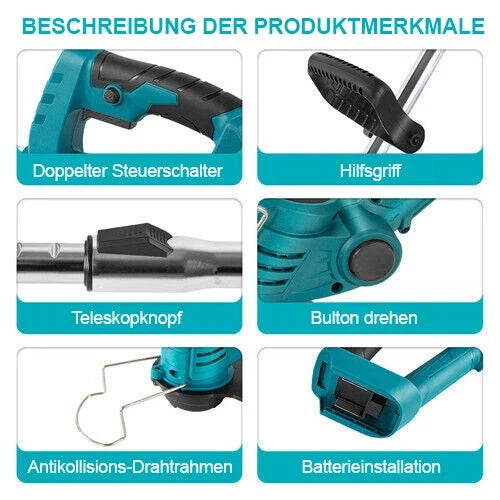 Sonderposten: Akku-Rasentrimmer (blau) mit 2 Lithium-Akkus und Ladegerät Freischneider Motorsense