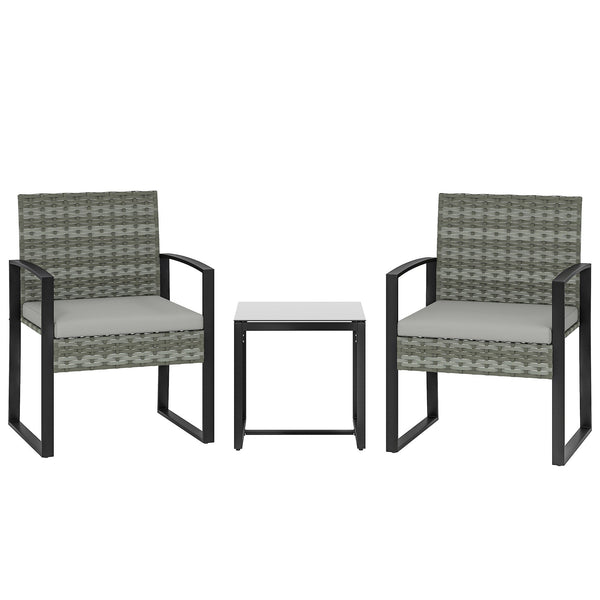 Rattan Bistroset, 3 teiliges Gartenmöbel-Set mit 2 Gartenstühlen und Tisch