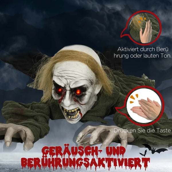 Halloween Dekoration kriechender Zombie 167 cm  LED-Lichter Soundfunktion