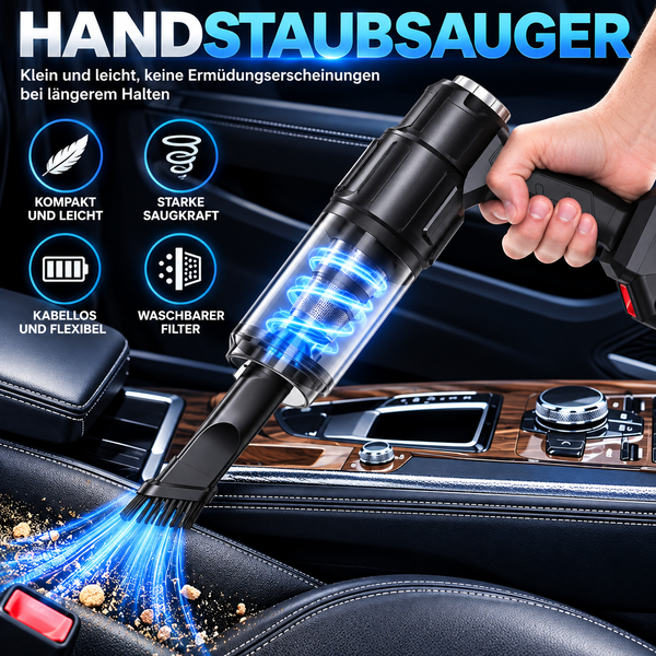 Autostaubsauger mit Akkus. Schluss mit Krümeln & Schmutz im Auto! Handstaubsauger für zu Hause und Büro.