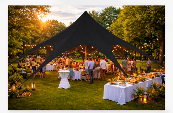 Sternzelt 14 m – Exklusive Eventlösung mit beeindruckender Präsenz. Farben Weiß, Creme oder Schwarz.