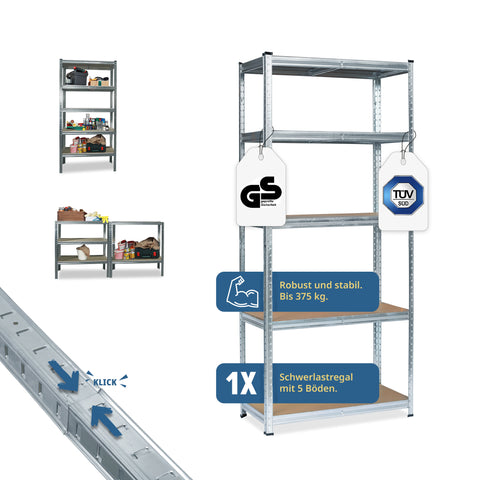 Schwerlastregal 75 × 30 × 172 cm Belastung gesamt 375 kg