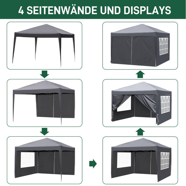 Faltpavillon wasserdicht. Pop Up. Mit 4 Seitenteilen. 3x3 Meter. Gartenzelt. Partyzelt. UV50+ Schutz. Einfaches Faltsystem.