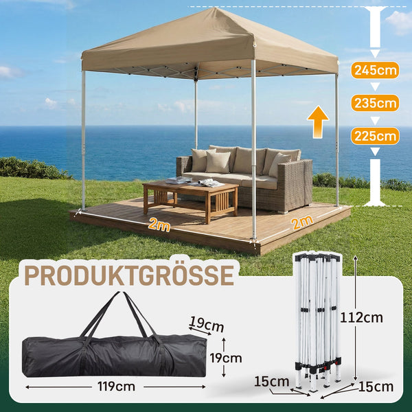 Faltpavillon 2 x 2 m Pop-Up – Partyzelt, Eventzelt & Gartenzelt mit 4 Moskitonetzen in Grau, Blau oder beige