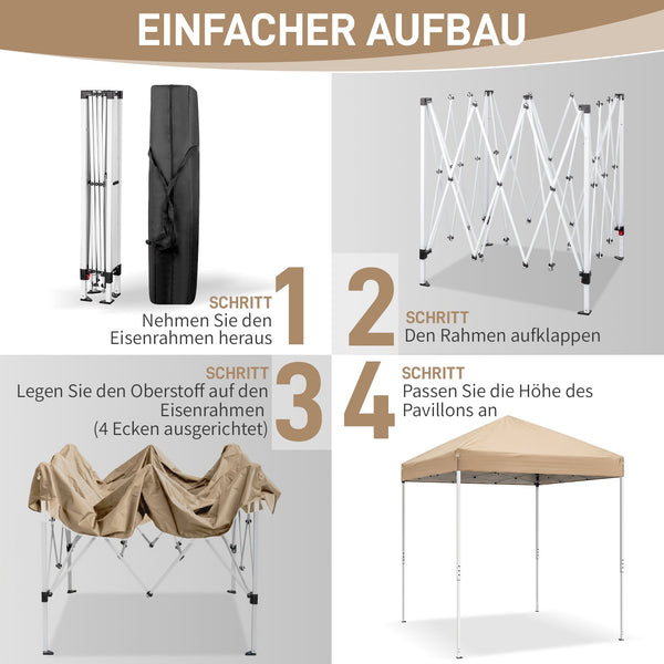 Faltpavillon 2 x 2 m Pop-Up – Partyzelt, Eventzelt & Gartenzelt mit 4 Moskitonetzen in Grau, Blau oder beige