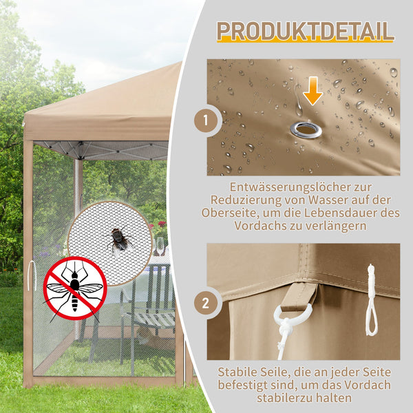 Faltpavillon 2 x 2 m Pop-Up – Partyzelt, Eventzelt & Gartenzelt mit 4 Moskitonetzen in Grau, Blau oder beige