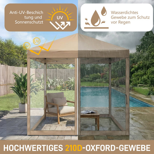 Faltpavillon 2 x 2 m Pop-Up – Partyzelt, Eventzelt & Gartenzelt mit 4 Moskitonetzen in Grau, Blau oder beige