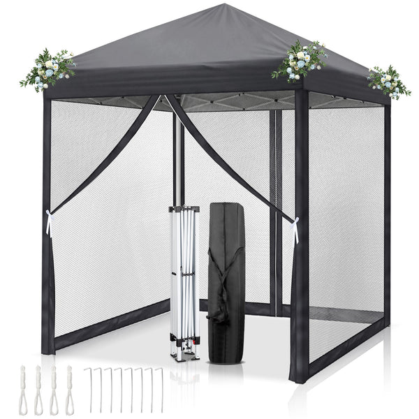 Faltpavillon 2 x 2 m Pop-Up – Partyzelt, Eventzelt & Gartenzelt mit 4 Moskitonetzen in Grau, Blau oder beige