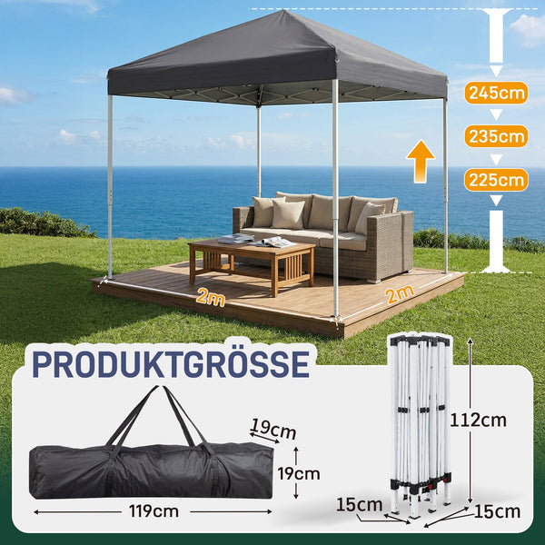 Faltpavillon 2 x 2 m Pop-Up – Partyzelt, Eventzelt & Gartenzelt mit 4 Moskitonetzen in Grau, Blau oder beige