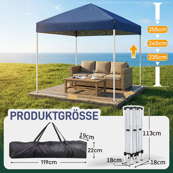 Faltpavillon 2 x 2 m Pop-Up – Partyzelt, Eventzelt & Gartenzelt mit 4 Moskitonetzen in Grau, Blau oder beige