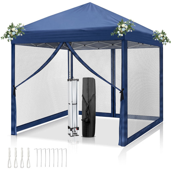 Faltpavillon 2 x 2 m Pop-Up – Partyzelt, Eventzelt & Gartenzelt mit 4 Moskitonetzen in Grau, Blau oder beige