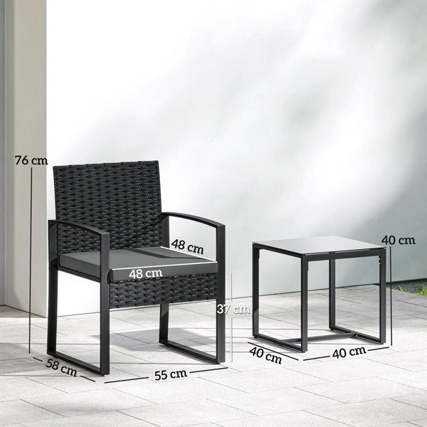 Rattan Bistroset, 3 teiliges Gartenmöbel-Set mit 2 Gartenstühlen und Tisch