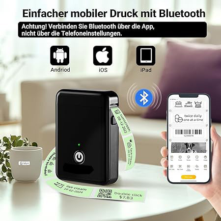X1 Etikettendrucker – Mini Bluetooth Labeldrucker (Thermal, ohne Tinte) – Schwarz