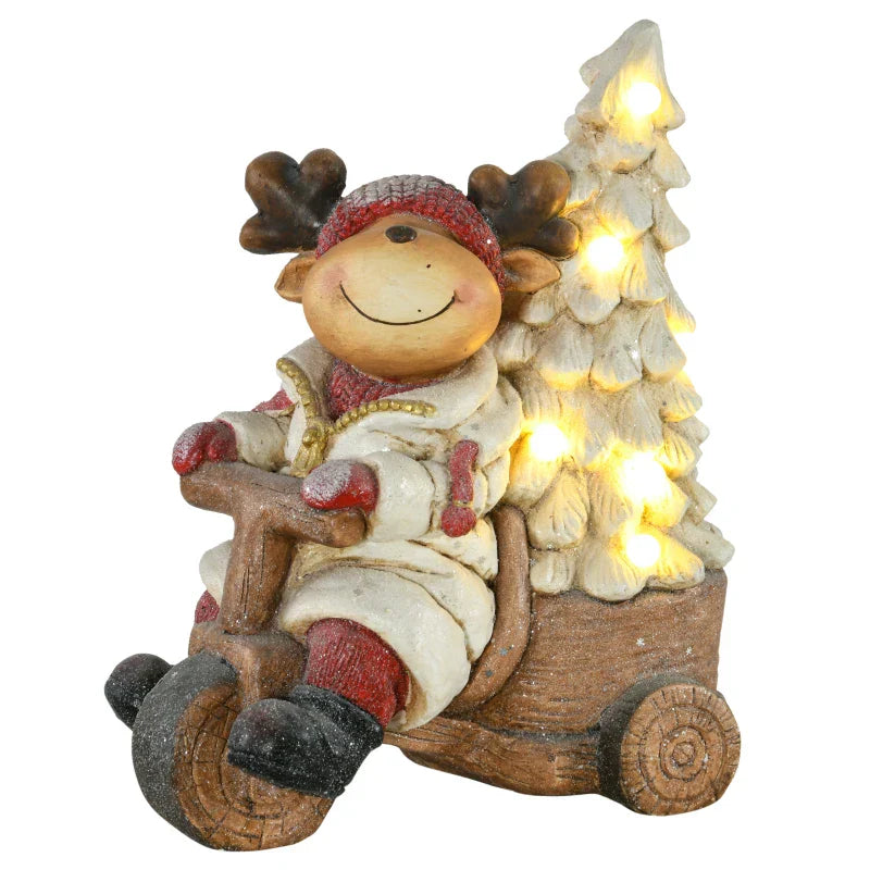 Weihnachtsdeko, Rentier mit Weihnachtsbaum, warme LED-Beleuchtung, Batteriebetrieb, In- und Outdoor, 44 cm