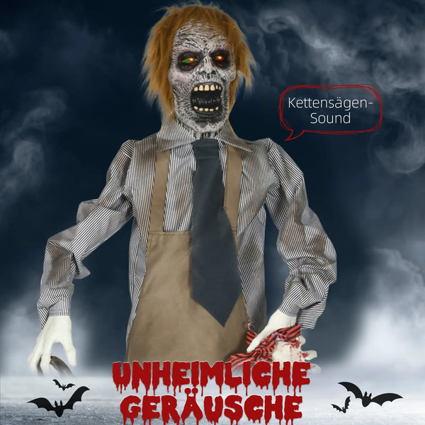 Animierte Halloween-Dekoration – Kettensägenmörder mit Sound & LED, 170 cm
