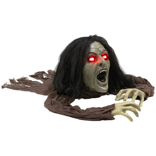 Halloween Dekoration kriechende Zombi-Oma, LED-Lichter und Soundfunktion, 140 cm