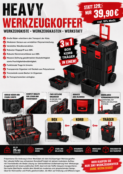 Werkzeugkoffer 3 in 1. Super praktisch! Für die perfekte Ordnung beim Werkzeug!