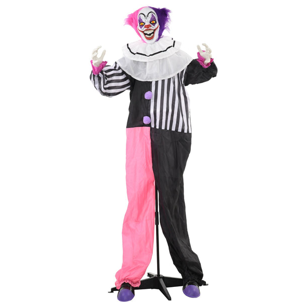 Halloween Dekoration Stehender Clown 173cm mit LED-Lichter Soundeffekt, pink und lila
