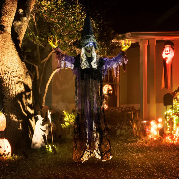 Animierte Halloween-Dekoration – Lebensgroße Hexe mit Sound & LED, 183 cm