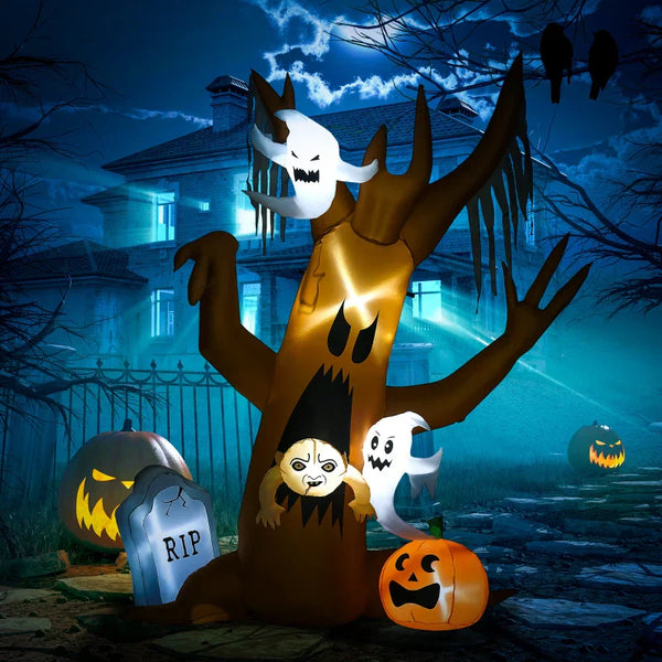 Aufblasbare Halloween-Dekoration – Geisterbaum mit LED-Beleuchtung & Figuren, 240 cm