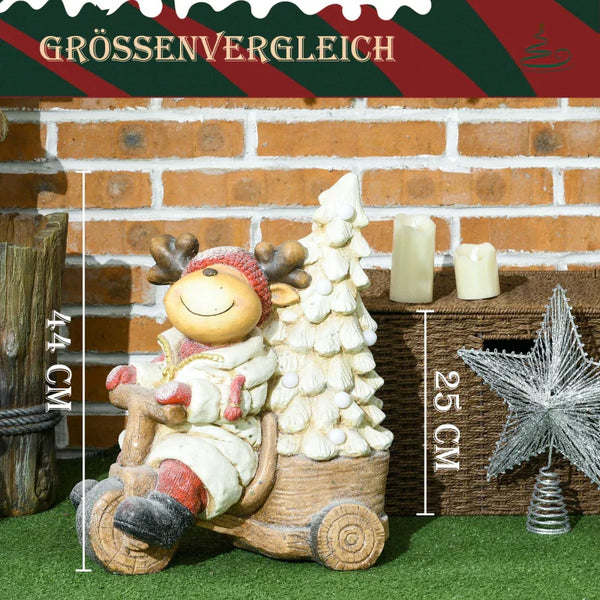 Weihnachtsdeko, Rentier mit Weihnachtsbaum, warme LED-Beleuchtung, Batteriebetrieb, In- und Outdoor, 44 cm