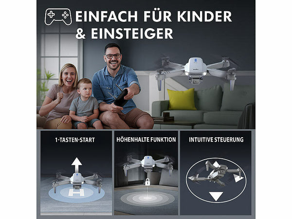 Faltbare Drohne (Nur 41,- Euro netto) mit HD-Kamera. Flugspaß für Einsteiger und Fortgeschrittene.