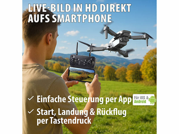Faltbare Drohne (Nur 41,- Euro netto) mit HD-Kamera. Flugspaß für Einsteiger und Fortgeschrittene.