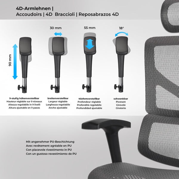SPOK ergonomischer Premium Chefsessel, Bürostuhl. Mit Liegefunktion und Fußstütze.