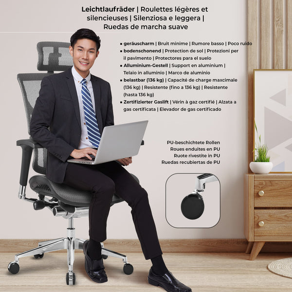 SPOK ergonomischer Premium Chefsessel, Bürostuhl. Mit Liegefunktion und Fußstütze.