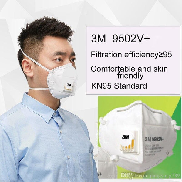 Atemschutzmaske Original 3M 9502V+ (KN95) mit Nasenclip. Befestigung um den Kopf.