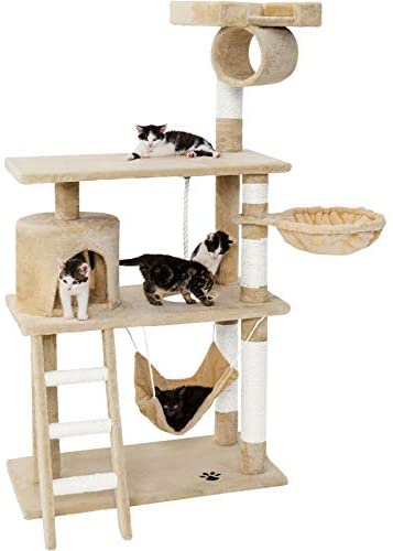 Katzen Kratzbaum mit vielen Kuschel- und Spielmöglichkeiten, 141cm hoch, extra breit - Diverse Farben -