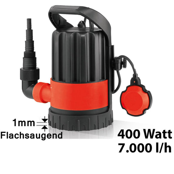 Klarwassertauchpumpe 0,4 KW 7.000 l/h, bis 1 mm flachsaugend