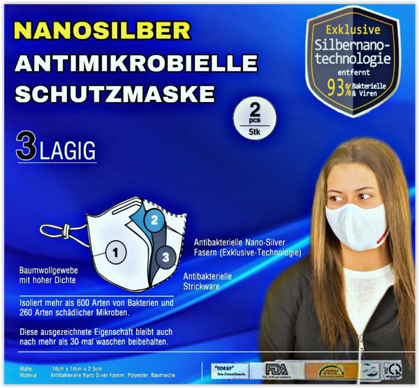 Community Masken: NANOSILBER, antibakterielle waschbare DIY-Masken, Mund-Nase-Bedeckung. Weiß, bis 60° C.