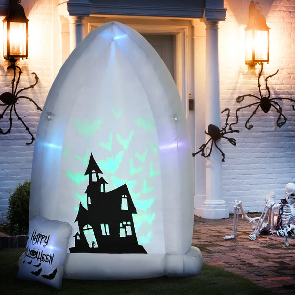 Grabstein Halloweendeko mit Lichtprojektion und Gebläse 1,50 x 0,90 x 2,10 m