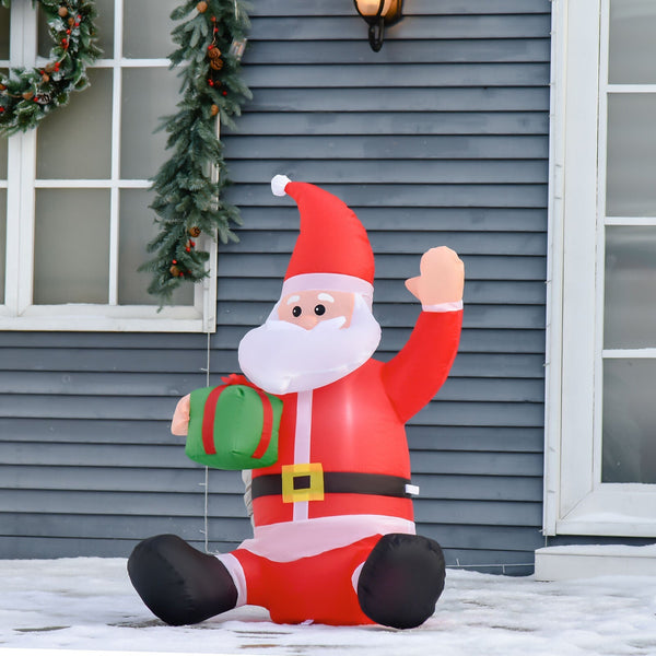 Aufblasbarer Weihnachtsmann sitzend mit Geschenk, 120 cm mit LED-Beleuchtung. Weihnachten Deko Luftfigur