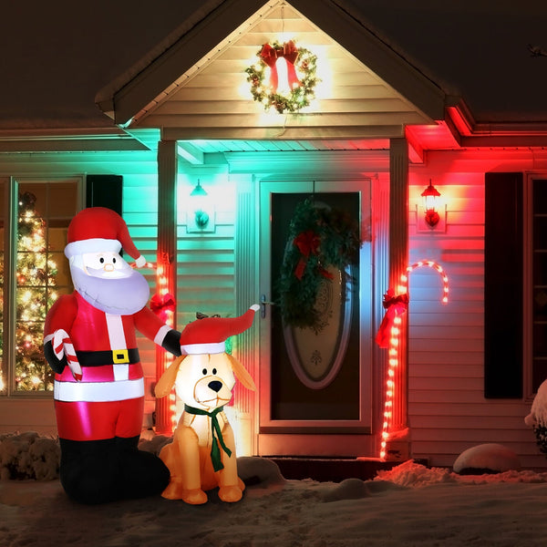 Aufblasbarer Weihnachtsmann mit Hund, 157cm mit LED-Beleuchtung. Weihnachten Deko Luftfigur