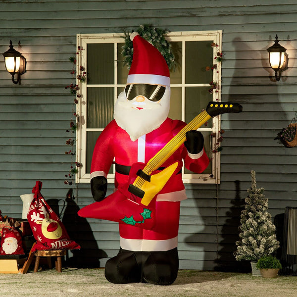 Aufblasbarer Weihnachtsmann mit Gitarre, 215cm mit LED-Beleuchtung. Weihnachten Deko Luftfigur