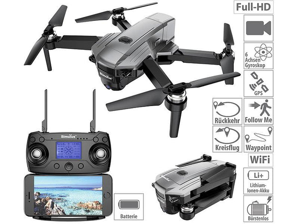 Premium Drohne: Faltbarer GPS-Quadrocopter, Video-Drohne, Foto-Drohne m. 4K-Cam, WLAN