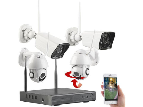 Kamera-Überwachungssystem mit 2 WLAN-Internetkameras und 2 Schwenkkameras Full-HD-Auflösung 1.920 x 1.080 Pixel (1080p)