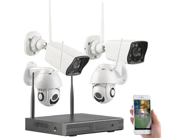 Kamera-Überwachungssystem mit 2 WLAN-Internetkameras und 2 Schwenkkameras Full-HD-Auflösung 1.920 x 1.080 Pixel (1080p)