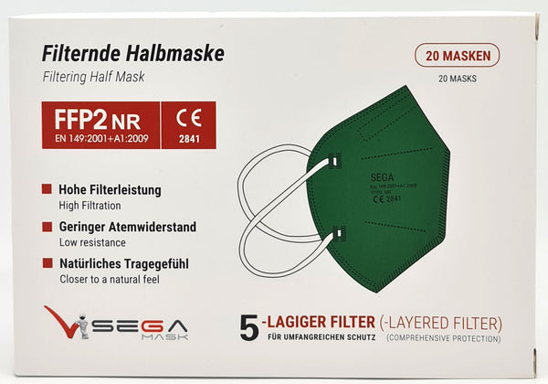 FFP2 Grüne Atemschutzmasken Sondermodell 5-lagig. (CE2841 EN 149:2001 + A1:2009)
