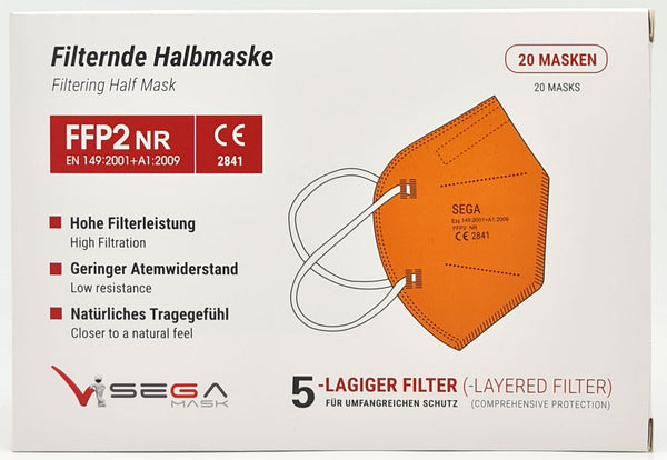 FFP2 Orange Atemschutzmasken Sondermodell 5-lagig. (CE2841 EN 149:2001 + A1:2009)