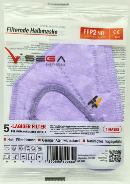 FFP2 Purple Atemschutzmasken Sondermodell 5-lagig. (CE2841 EN 149:2001 + A1:2009)