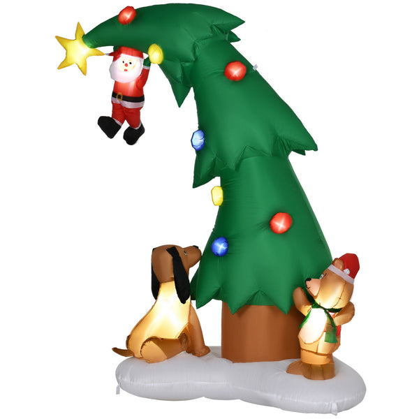 Aufblasbarer Weihnachtsbaum Weihnachtsmann 223 cm mit Hund und Teddy IP44 LED Selbstaufblasend